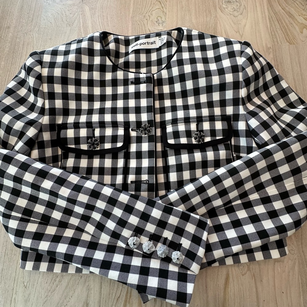 Self-Portrait Monochrome Checkered Blazer
